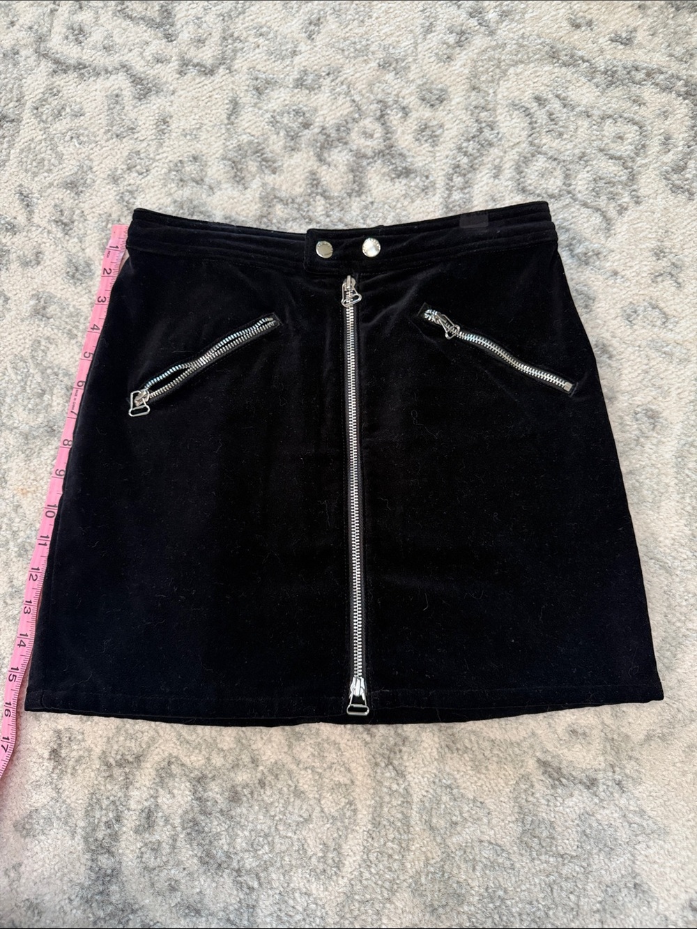 rag & bone Black Velvet Mini Skirt with Silver Zippers size 4